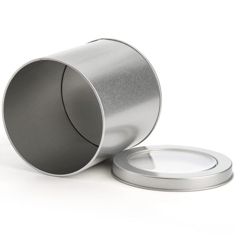 Tosnail 6 Pack Round Metal Tins Canister with Window Top Lid, 17 Oz Tin Can Box, Large Kitchen Tin Container for Loose Tea, Coffee, Candy, Spices - Silver - Image 3