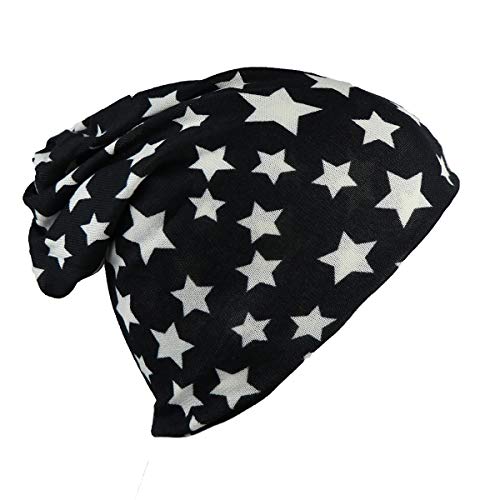 iSWEVEN Cotton Slouchy Beanie and Skull Cap for Summer, Winter, Autumn & Spring Season, Can be Used as a Helmet Cap Too - Free Size (7054A, Black) - Image 1