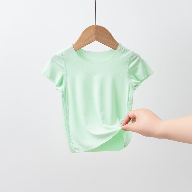 Children'S Short-Sleeved Summer Thin Modal Children'S Ice Silk Top Boys' Breathable T-Shirt Teenagers Base Shirt - Image 1