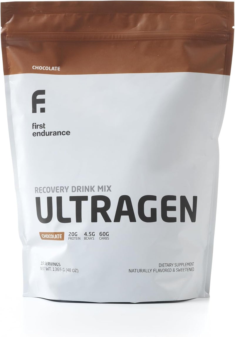 FIRST ENDURANCE Ultragen Workout Recovery Drink Powder Protein Mix Boosts Energy Accelerates Recovery  Chocolate 15 Servings - Image 1