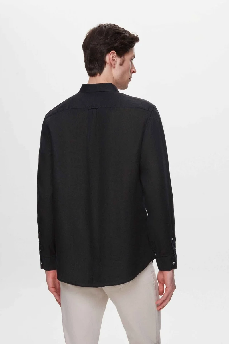 D'S DAMAT Comfort Black 100% Linen Shirt 2HC02G803265M