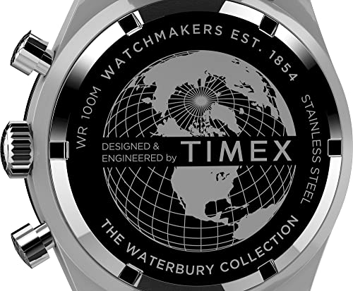 TIMEX ساعة تيمكس للرجال ووتربوري دايفر كرونوغراف أوتوماتيكية 41 مم - قرص أسود مع علبة من الفولاذ المقاوم للصدأ وحزام جلدي أسود - Image 3