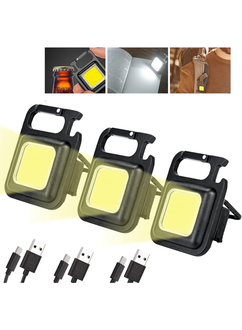 Generic 3 Pack, Mini LED Flashlight Torch, COB Rechargeable Keychain Small Flash Light 1000 Lumen, Portable Pocket Light 4 Light Modes Waterproof Keyring Torch for Workshop, Auto, Repairing, Outdoor Emergency  - Image 1