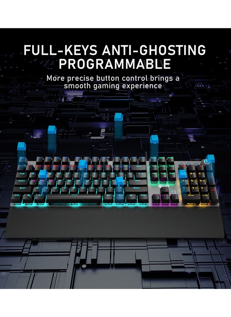 AULA - Mechanical Gaming Keyboard NKRO with Wrist Rest RGB Backlit Volume/Lighting Control Knob Fully Programmable 108-Keys Anti-Ghosting Wired Computer Keyboards for Office/Games, Blue Switch - Image 1