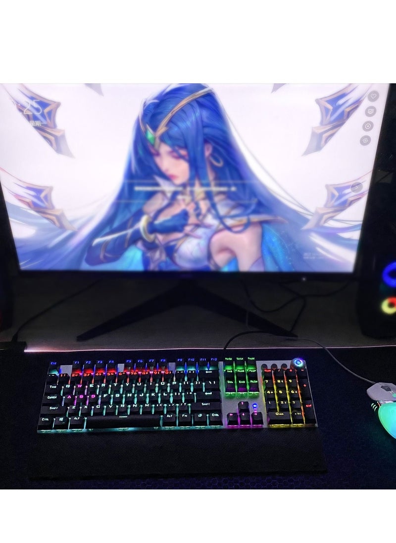 AULA - Mechanical Gaming Keyboard NKRO with Wrist Rest RGB Backlit Volume/Lighting Control Knob Fully Programmable 108-Keys Anti-Ghosting Wired Computer Keyboards for Office/Games, Blue Switch - Image 1