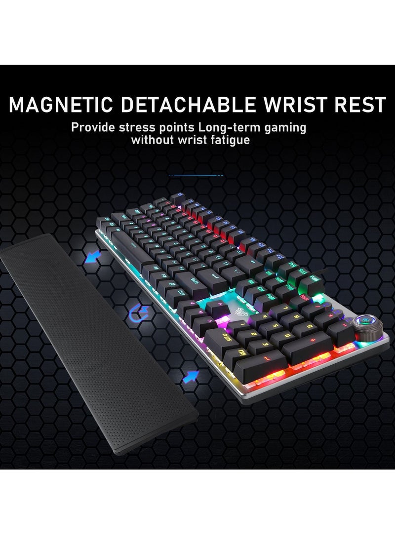 AULA - Mechanical Gaming Keyboard NKRO with Wrist Rest RGB Backlit Volume/Lighting Control Knob Fully Programmable 108-Keys Anti-Ghosting Wired Computer Keyboards for Office/Games, Blue Switch - Image 1