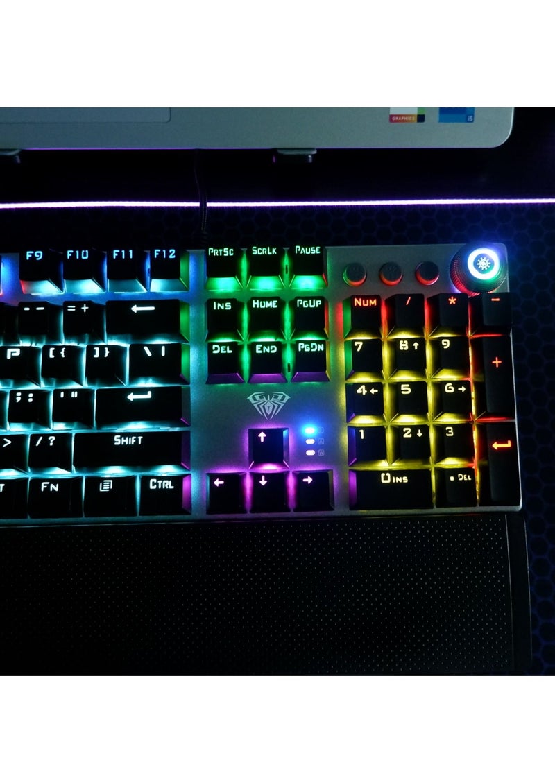 AULA - Mechanical Gaming Keyboard NKRO with Wrist Rest RGB Backlit Volume/Lighting Control Knob Fully Programmable 108-Keys Anti-Ghosting Wired Computer Keyboards for Office/Games, Blue Switch - Image 1