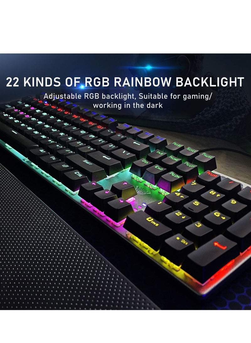 AULA - Mechanical Gaming Keyboard NKRO with Wrist Rest RGB Backlit Volume/Lighting Control Knob Fully Programmable 108-Keys Anti-Ghosting Wired Computer Keyboards for Office/Games, Blue Switch - Image 1