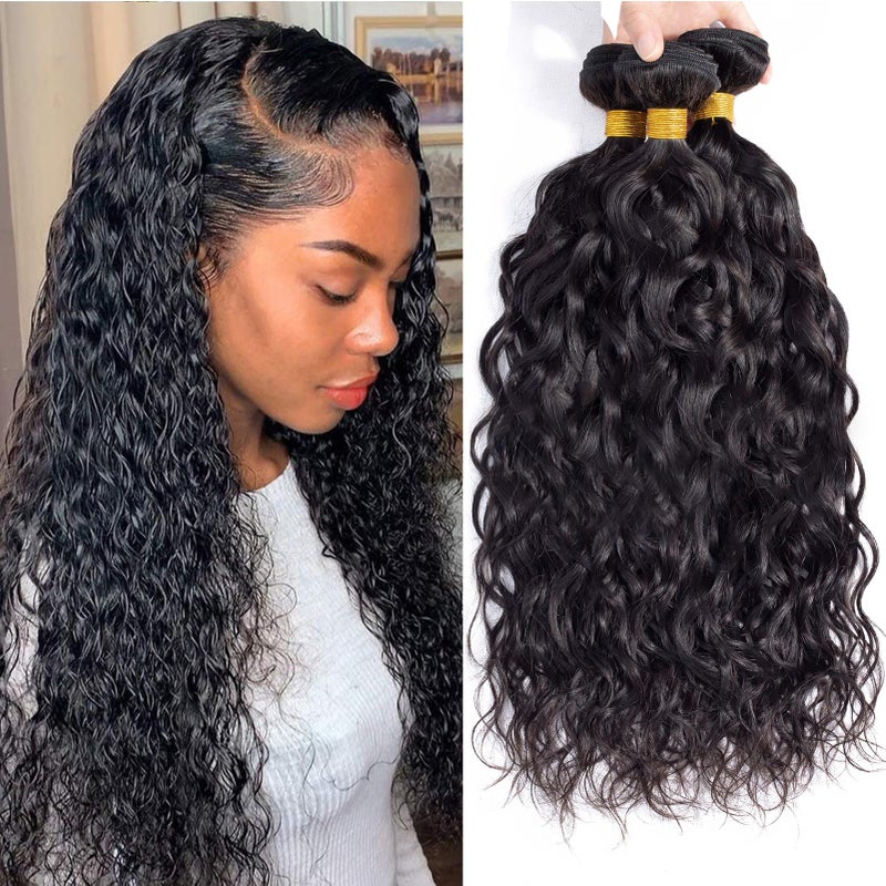 12A Water Wave 3 Bundles Human Hair 18 20 22 300g 100 Unprocessed Brazilian Virgin Hair Wet and Wavy Human Hair Weave Bundles Natural Color