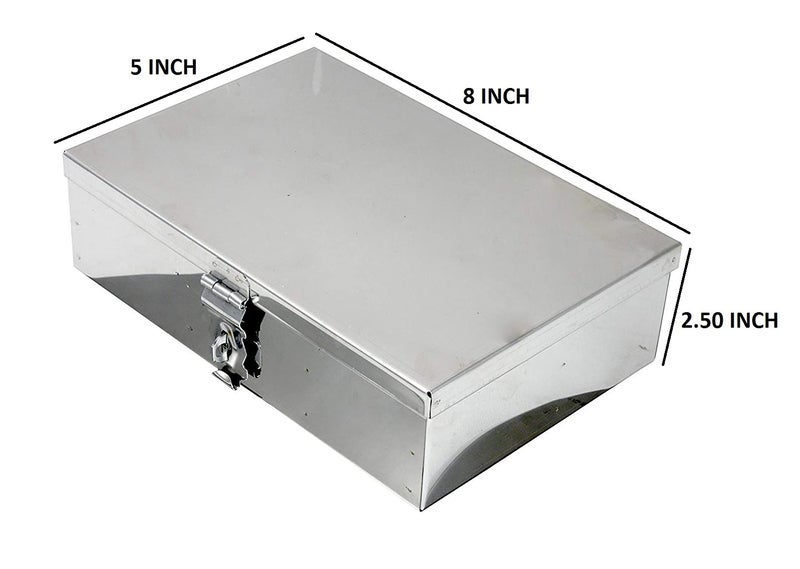 GinoSet® Stainless Steel Storage Box with Manual Key Lock Secure Cash, Safe Locker Box, Pooja Peti, Organizer, Vanity Box for Home, Office and locker storage (Steel) W-8", H-2.50", L-5" Cash Box - Image 2