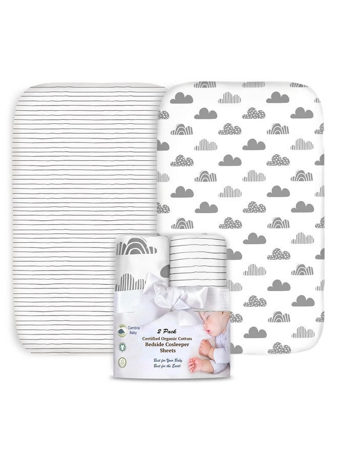 Cambria Baby 100% Organic Cotton 2 Pk of Bedside Sleeper Bassinet Fitted Mattress Sheets for Mika Micky, Baby Delight, Ronbei, Chicco, KoolerThings, Cloud Baby, AMKE, Angelbliss, Maxi-COSI, Arm's Reach, and More.  - Image 1