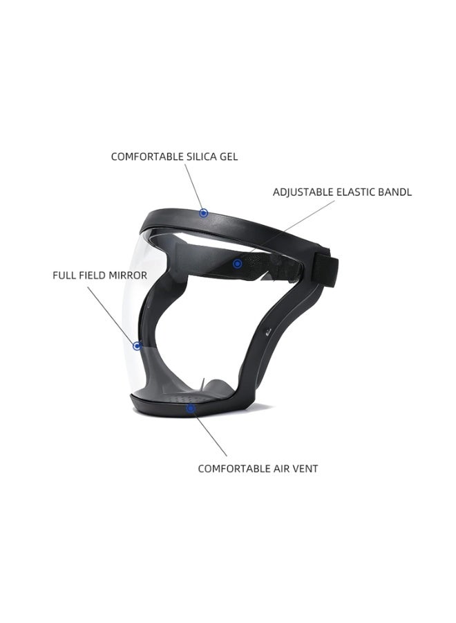 واقي وجه كامل شفاف مضاد للضباب للبالغين – درع حماية بلاستيكي كامل للوجه بتغطية بانورامية من الجبهة إلى الذقن – قناع حماية ضد الرذاذ والغبار مع صمام تنفس قابل للفك – مناسب للنظارات – إطار سيليكون مريح وحزام قابل للتعديل – للاستخدام الطبي والصناعي واليومي - Image 3