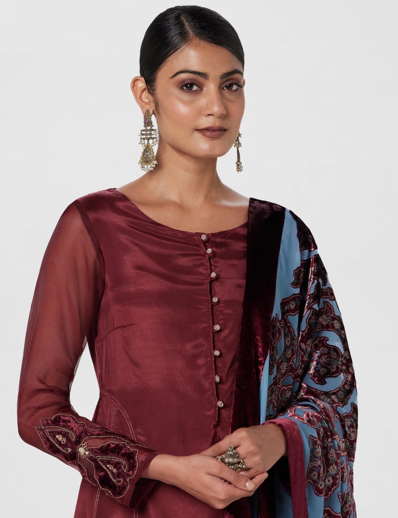 Wishful by W Women's Viscose Kurta, Straight Pant & Dupatta (23AUSP11254-218261_Tawny Port - Image 4