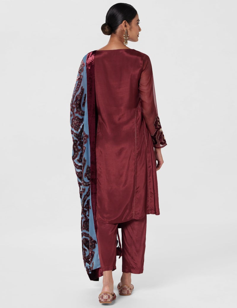 Wishful by W Women's Viscose Kurta, Straight Pant & Dupatta (23AUSP11254-218261_Tawny Port - Image 3