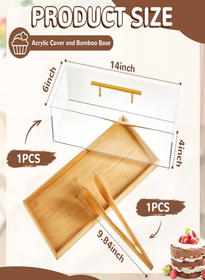 FoldTier Rectangular Cake Tray with Lid 14" x 6" x 4" Bakery Pastry Display Case with Wood Base Dessert Holder Tray Rectangular Serving Tray with Serving Tong for Party Banquets Wedding Dessert Shop - Image 2