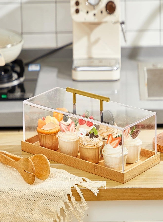 FoldTier Rectangular Cake Tray with Lid 14" x 6" x 4" Bakery Pastry Display Case with Wood Base Dessert Holder Tray Rectangular Serving Tray with Serving Tong for Party Banquets Wedding Dessert Shop - Image 3