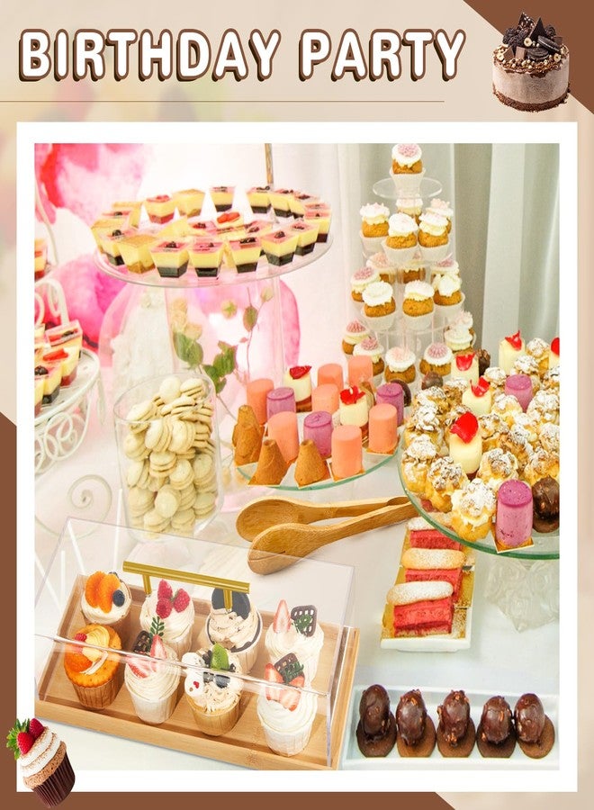 FoldTier Rectangular Cake Tray with Lid 14" x 6" x 4" Bakery Pastry Display Case with Wood Base Dessert Holder Tray Rectangular Serving Tray with Serving Tong for Party Banquets Wedding Dessert Shop - Image 5