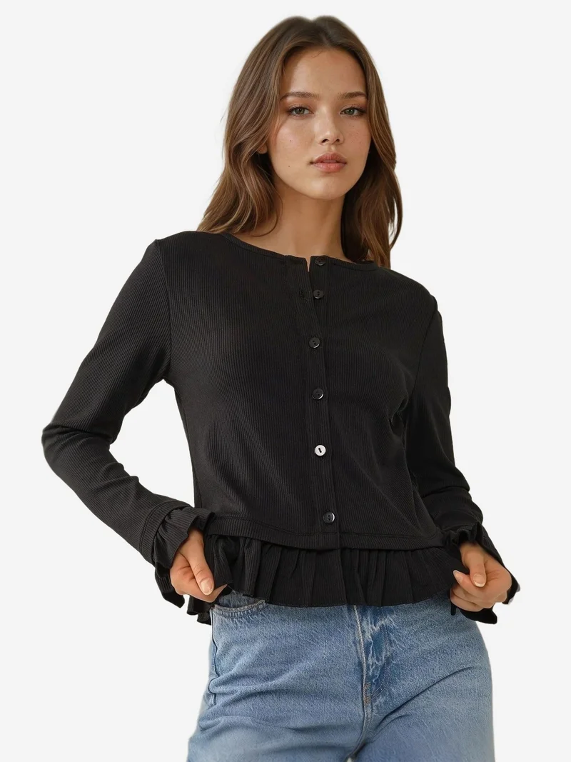 HICCUP Fitted Crew Neck Knitted Cardigan