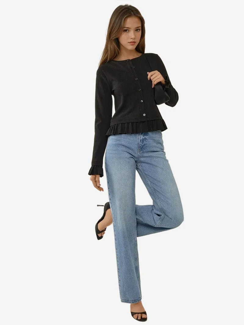 HICCUP Fitted Crew Neck Knitted Cardigan