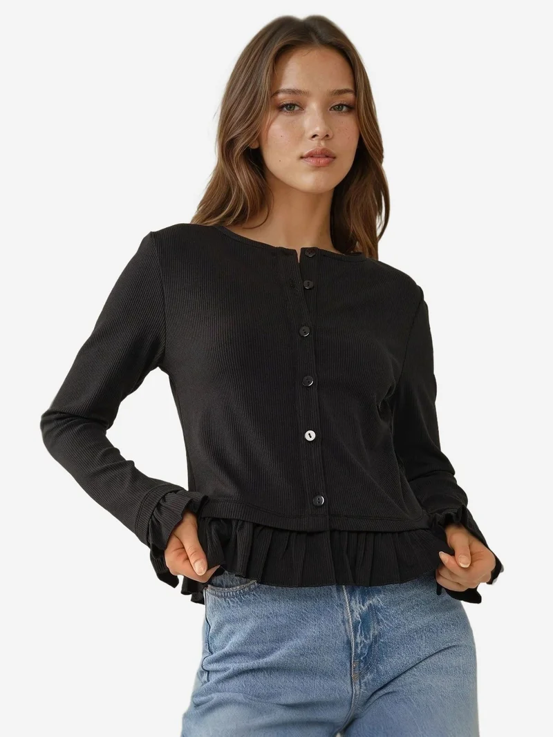 هيكاب كارديجان محبوك بياقة دائرية ضيقة