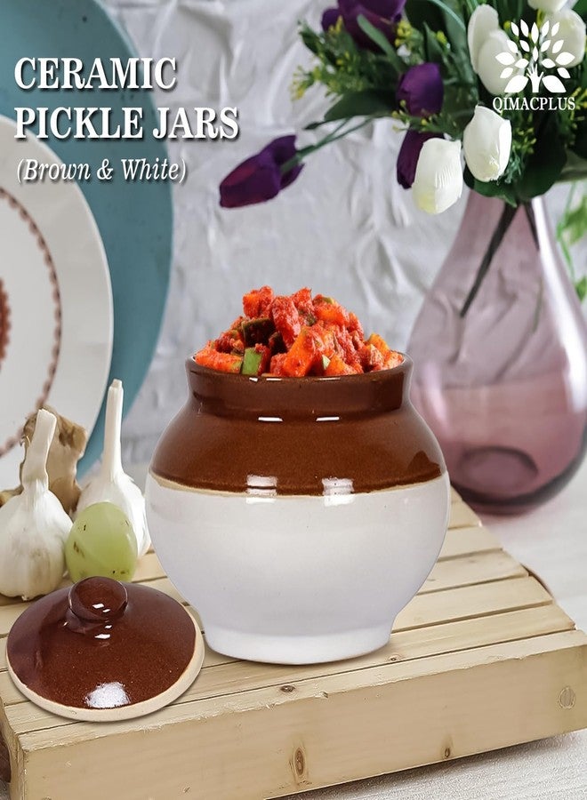 Qimacplus Ceramic handmade Pickle Jars in 750ml | 750g Achaar Martban | Ceramic Container Set for Kitchen Storage | Pottery Jars for Achar, Spices, Salt, tea, sugar | Multipurpose Jar - Image 3