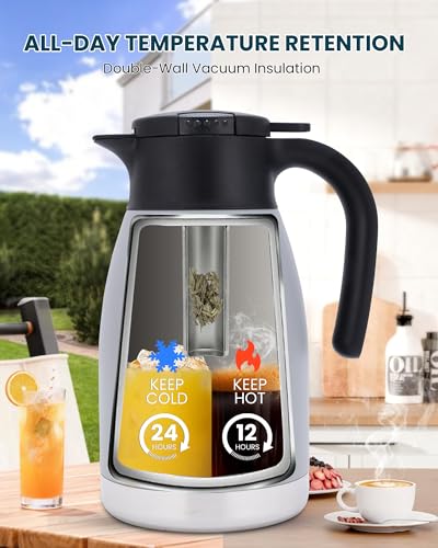 GiNT 51oz Thermal Coffee Carafe with Infuser Insulated Tea Carafe Removable Filter DishwasherSafe 15L 67 Cups Wide Mouth LeakProof Seal Stainless Steel Beverage Server for Home Office - Image 3