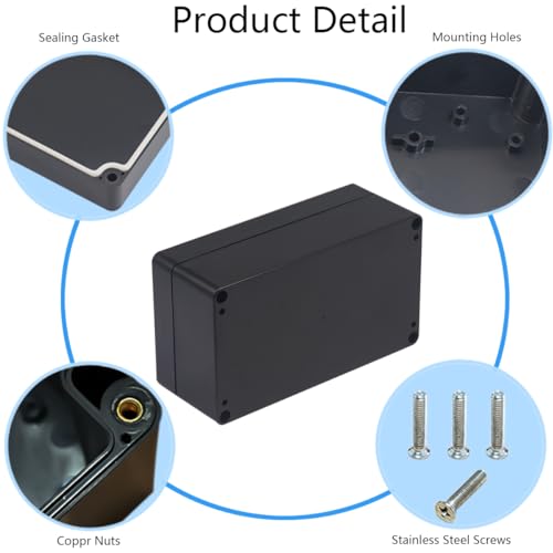 Raculety Project Box IP65 Waterproof Junction Box ABS Plastic Black Electrical Boxes DIY Electronic Project Case Power Enclosure 6.22x3.54x2.36 inch (158 x 90 x60 mm) - Image 5