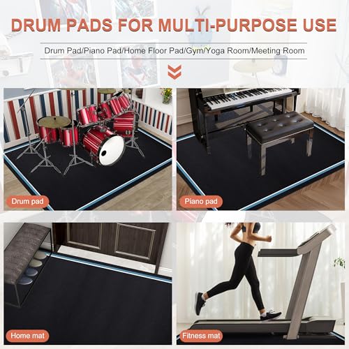 TORIBIO Drum Rug, 5X 6 Ft Drum Mat Carpet Music Rug with Non-Slip Bottom, Soundproof Electrical Pads for Drummers - Image 3