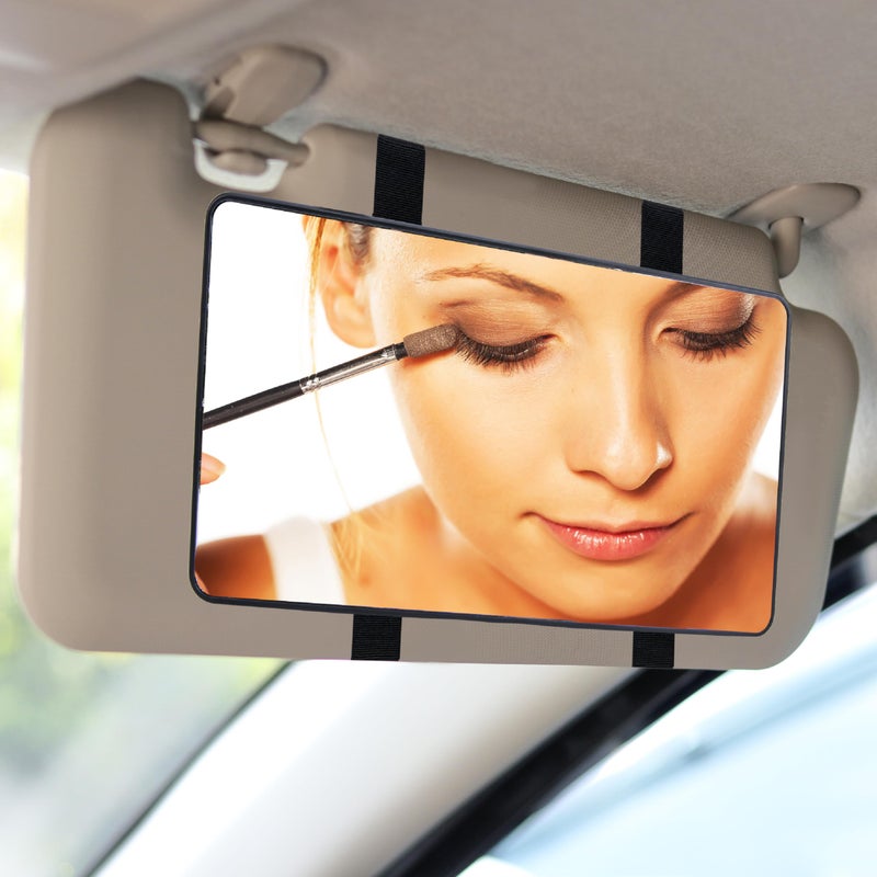 ecocstm Car Sun Visor Mirror, Cosmetic Makeup Mirrors with Straps, HD Cars Interior Cosmetic Mirror, Car Accessories for Women Universal Sun Visor Mirrors for Trucks, Cars, SUVs (Black) - Image 1