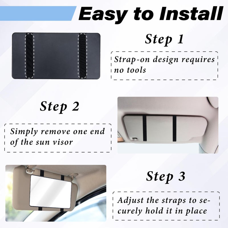 ecocstm Car Sun Visor Mirror, Cosmetic Makeup Mirrors with Straps, HD Cars Interior Cosmetic Mirror, Car Accessories for Women Universal Sun Visor Mirrors for Trucks, Cars, SUVs (Black) - Image 5