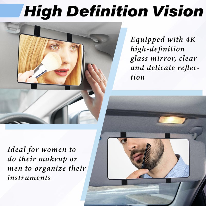 ecocstm Car Sun Visor Mirror, Cosmetic Makeup Mirrors with Straps, HD Cars Interior Cosmetic Mirror, Car Accessories for Women Universal Sun Visor Mirrors for Trucks, Cars, SUVs (Black) - Image 4