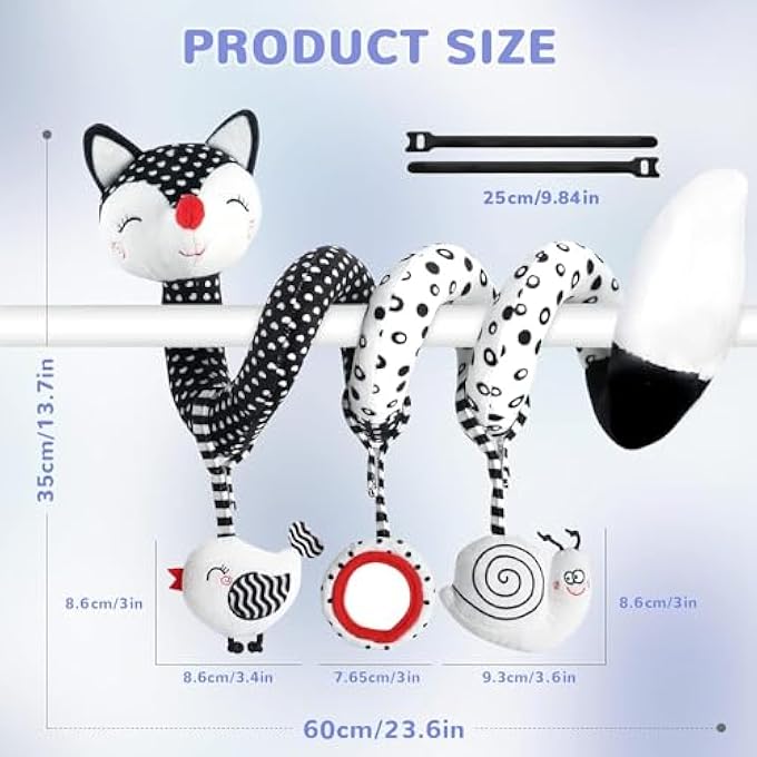 BABY SPIRAL PLUSH TOYS, INFANT TOYS,BABY,BLACK WHITE STROLLER TOY STRETCH SPIRAL ACTIVITY TOY,CAR SEAT TOYS, HANGING TOYS FOR CRIB MOBILE,NEWBORN SENSORY TOY FOR 0 3 6 9 12 MONTHS - Image 3