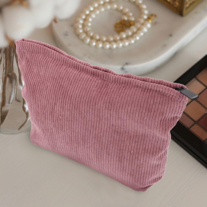 Corduroy Makeup Bag for Women Soft Portable Cosmetic Pouch Toiletry Travel Organizer - Image 5