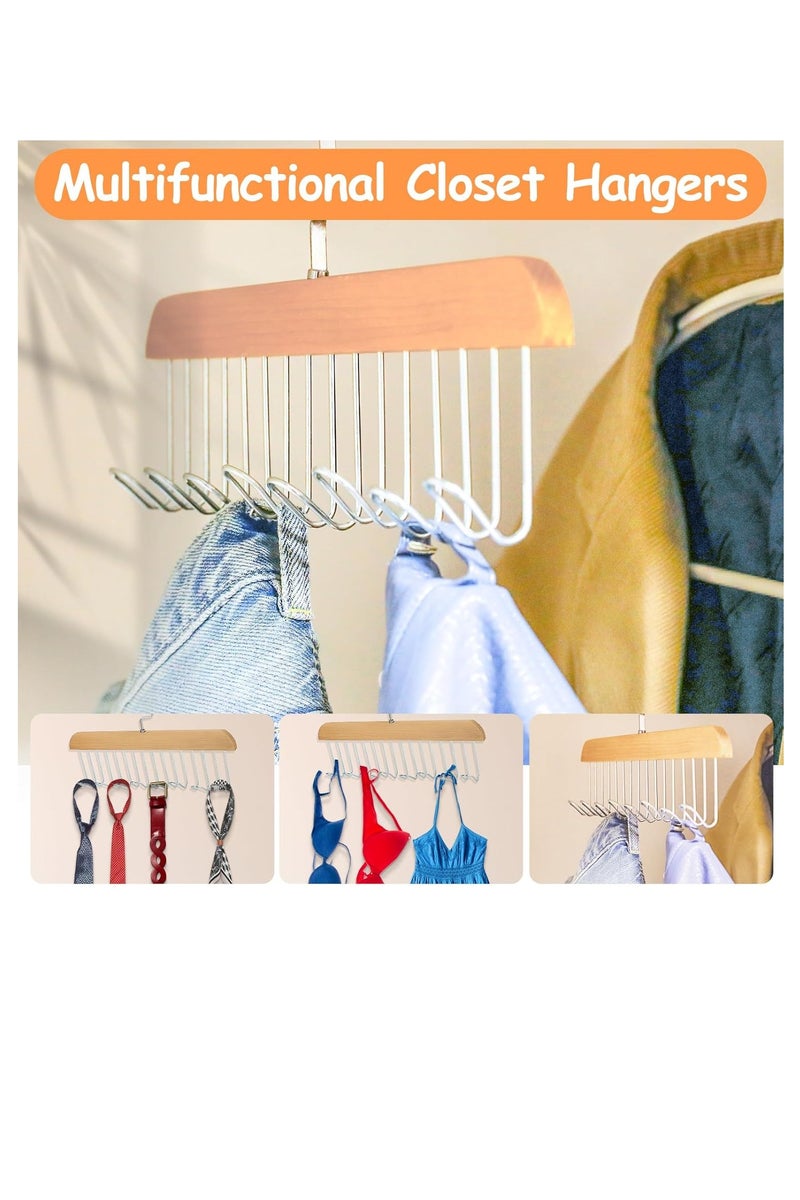 Multifunctional Hook Hangers, 2Pcs 8 Hooks Non-Slip Underwear Hanger with 360° Swivel, Sturdy Metal Belt/Tie Rack for Bra, Scarf, Hat, Necklace - Wardrobe Closet Storage Space Saver  - Image 3