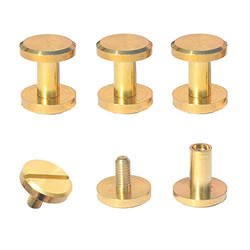 DGOL 50 Pairs Brass Backscrews Golden Leather Fasteners Sturdy Binding Rivets Belt Strap Collar Back Screws PU Studs Length (0.315 inch (8mm)) - Image 1