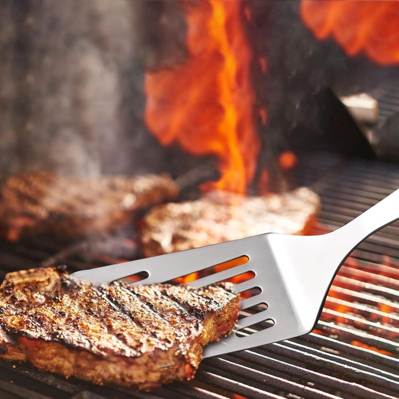 IMEEA Metal Spatulas Set SUS304 Stainless Steel Griddle Spatula Slotted Hamburger Turner Flat Top Grill Spatula for Cooking 10-Inch - Image 5