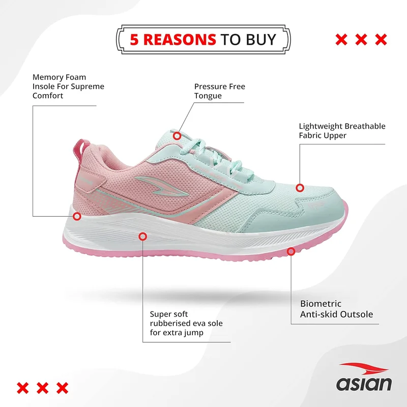 أسيان Mint Pink Lace-Up Sneakers for Girls