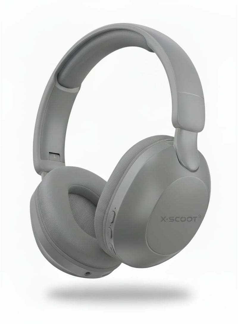X-SCOOT XS-650 High Resolution Stereo Bass Headphones with HD Noise Reduction Mic, Extended Playtime, Extra Soft Cushions, TF Card Support, AUX-In, Type-C Charging and Voice Assistant Compatibility , Foldable Design for Music & Hands Free Calls - Grey - Image 1