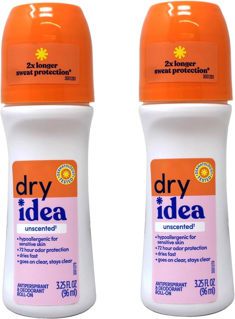 Dry Idea Advanced Roll-On Antiperspirant and Deodorant, Unscented, Twin Pack - 3.25 fl oz (96 mL) Each - Image 1
