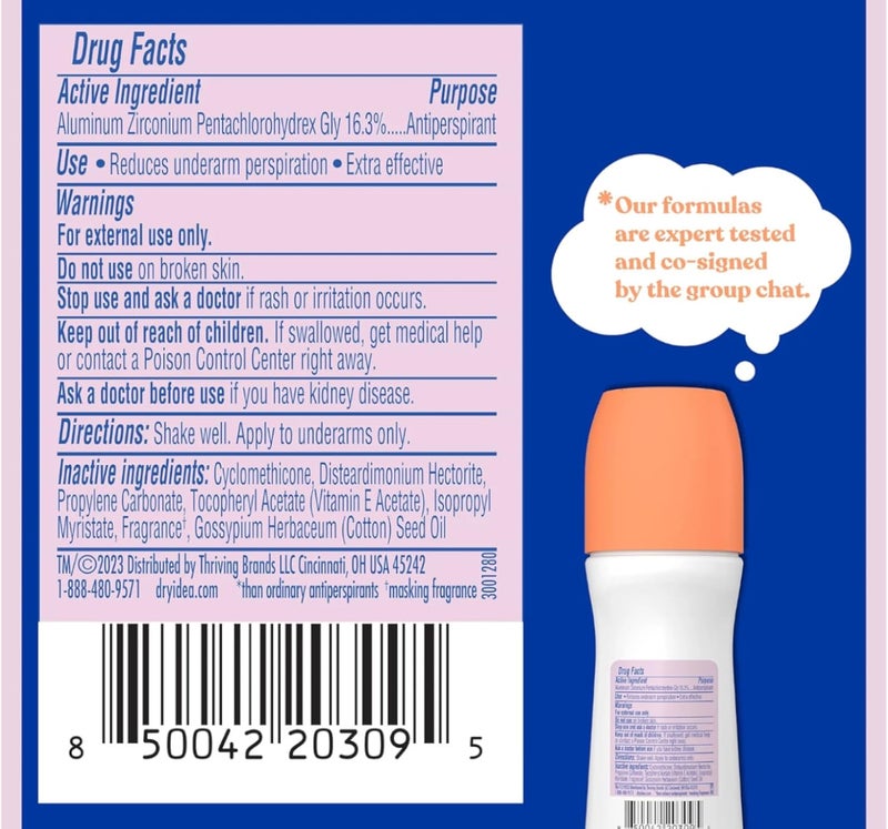 Dry Idea Advanced Roll-On Antiperspirant and Deodorant, Unscented, Twin Pack - 3.25 fl oz (96 mL) Each - Image 4