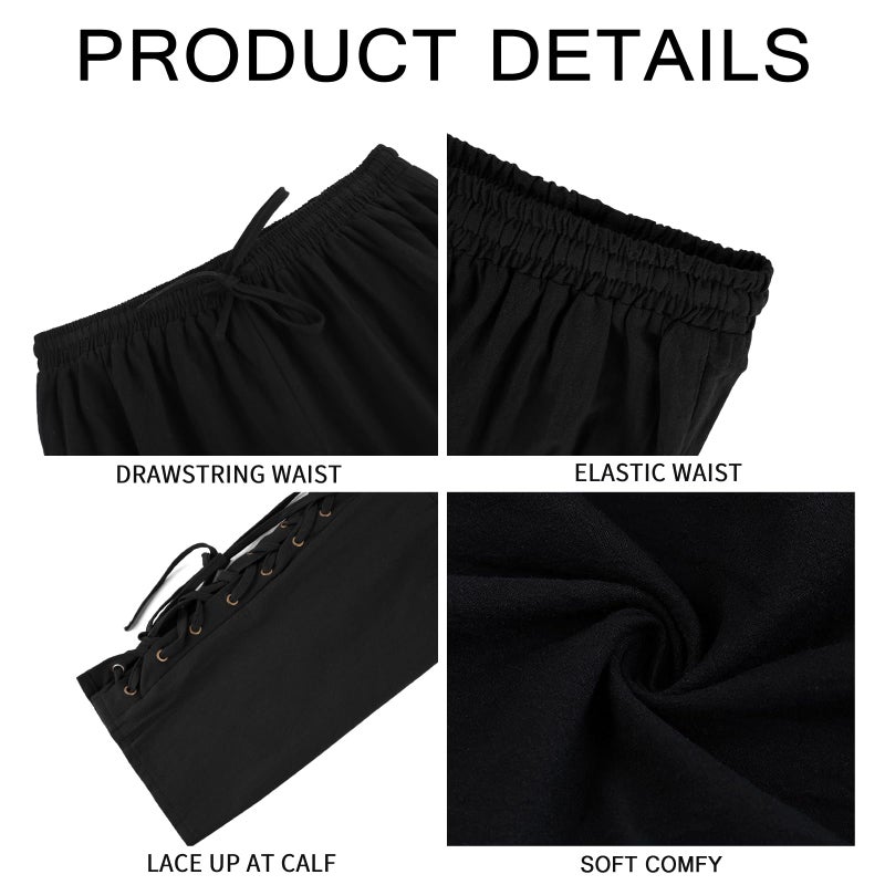 Runcati Mens Medieval Ankle Pants Viking Pirate Renaissance Costume Lace Up Tapered Banded Navigator Casual Trousers - Image 5
