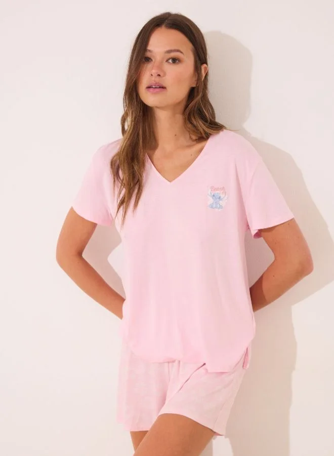 ومن سيكريت ليلو اند ستيتش بيجامات قصيرة بينك