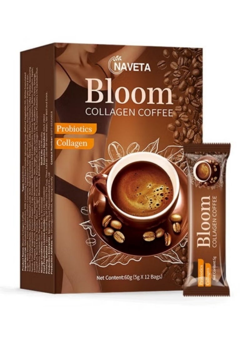 NAVETA 12bags-Bloom Collagen Coffee is a product that combines 100% organic coffee with collagen, glutathione, and other ingredients aimed at promoting weight loss, skin health, and detoxification  - Image 1