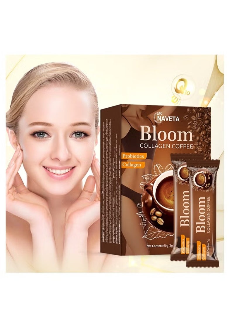 NAVETA 12bags-Bloom Collagen Coffee is a product that combines 100% organic coffee with collagen, glutathione, and other ingredients aimed at promoting weight loss, skin health, and detoxification  - Image 4