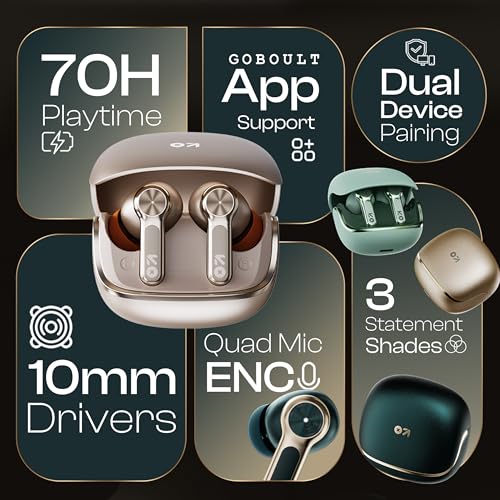 GOBOULT Raven in Ear TWS Earbuds with 70H Playtime, App Support, Quad Mic ENC, 50ms Ultra Low Latency, Dual Device Pairing, 10mm Driver, Bluetooth 5.4 Wireless Earbuds (Emerald Green) - Image 2