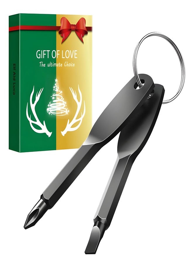 Luca Elf Aid Christmas Gifts for Men Pocket Keychain Screwdriver, Stocking Stuffers for Men,Phillips Flathead Screwdriver, White Elephant Gifts for Adults,Cool Gadgets for Him,Husband,Dad (Black) - Image 1