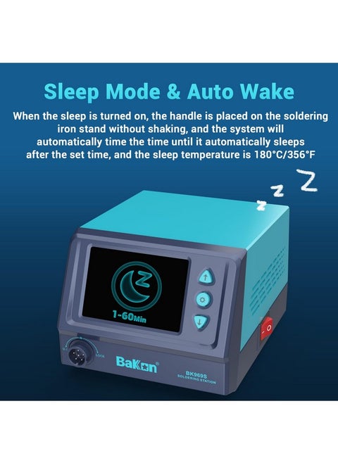 BAKON 969S Soldering Iron Kit,60W Digital Soldering Station with Sleep Mode,Fast Heating Up,°C/ºF Conversion(356℉-896℉),Password Lock,ESD Safe,Solder Sucker,Tweezers,50g Solder,5 Extra Iron Tips