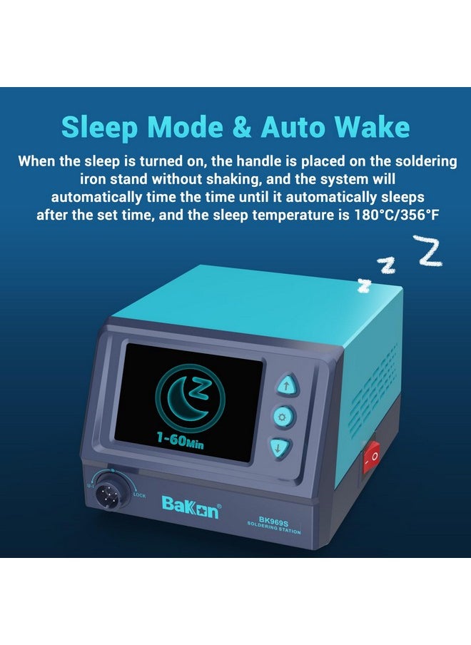 BAKON - BAKON 969S Soldering Iron Kit,60W Digital Soldering Station with Sleep Mode,Fast Heating Up,°C/ºF Conversion(356℉-896℉),Password Lock,ESD Safe,Solder Sucker,Tweezers,50g Solder,5 Extra Iron Tips - Image 1