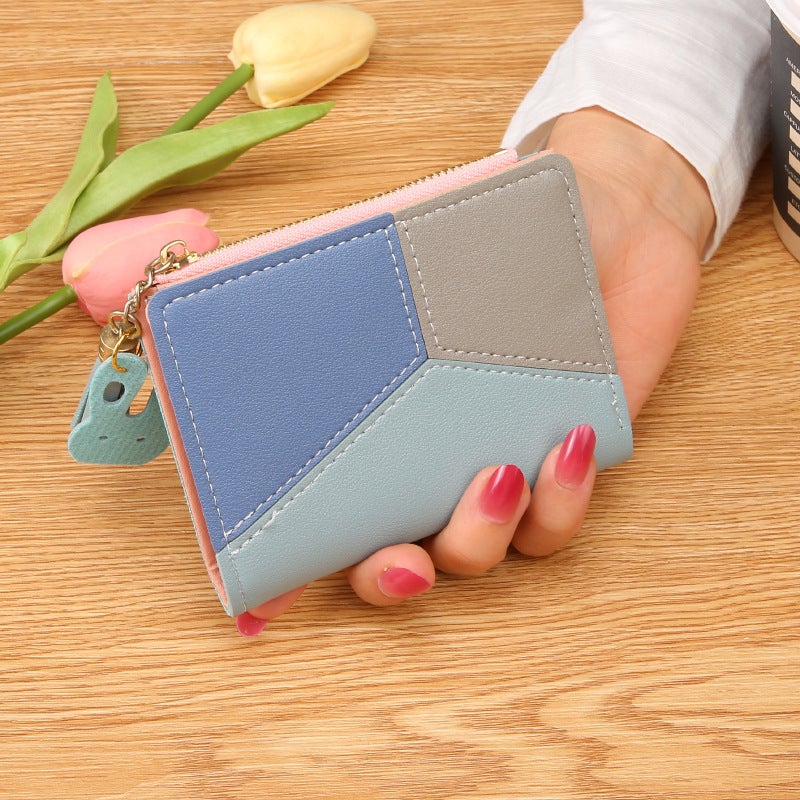 New Ladies Short Wallet Card Zipper with Tassel Blue