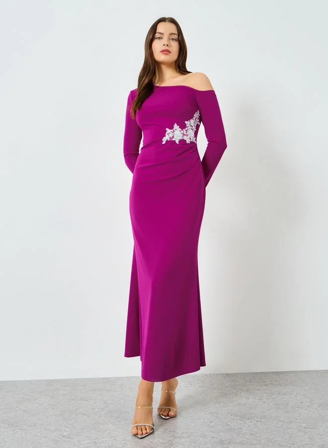 Take Two  Purple One Shoulder Embellished Bodycon Midi Dress for Women | Best Price UAE